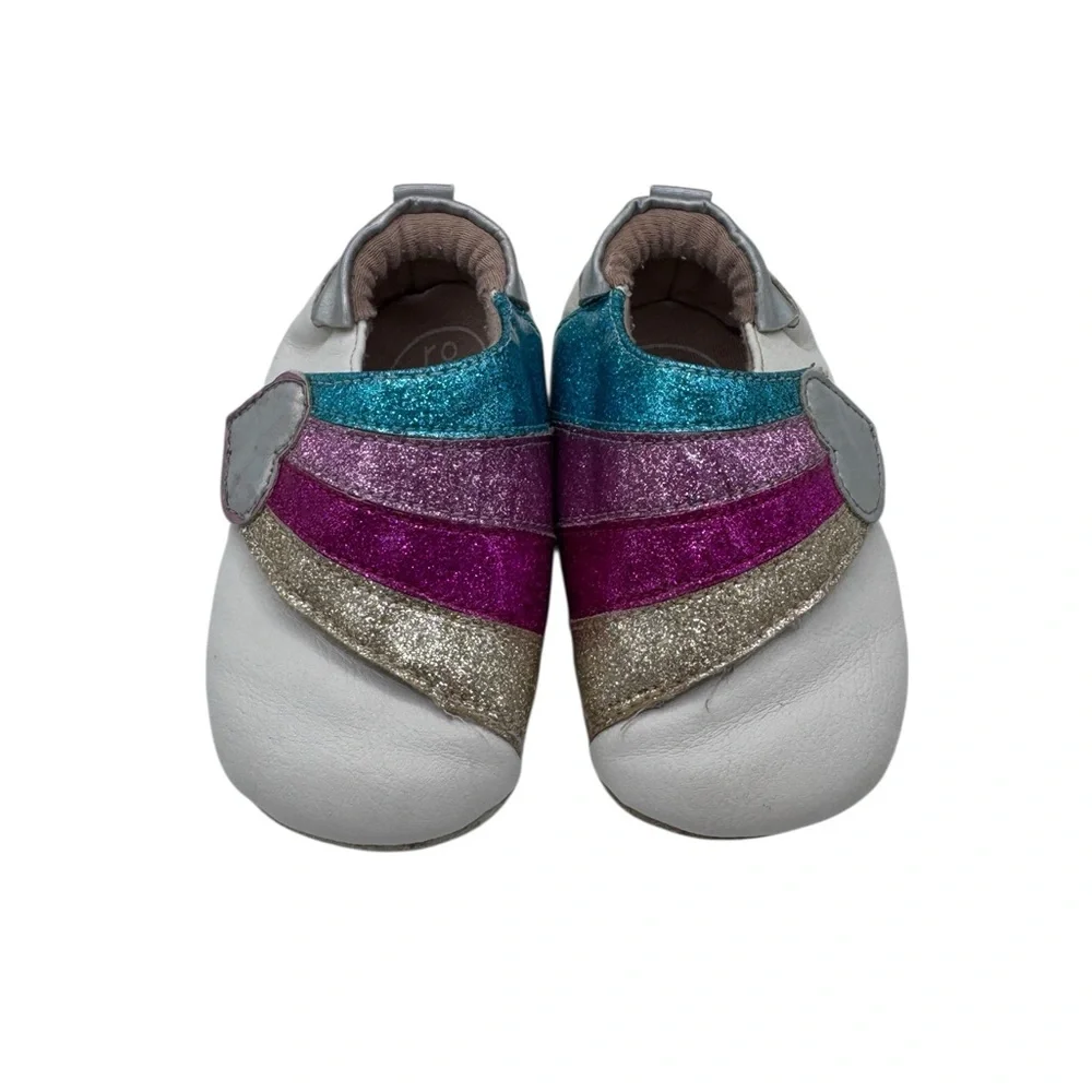 Ro+Me Glittery Striped Baby Shoes - Blue, Pink, Gold - Size 6-12 Months